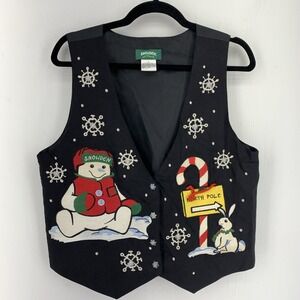 Vintage Snowden & Friends Womens Medium Christmas Winter Vest Silk North Pole